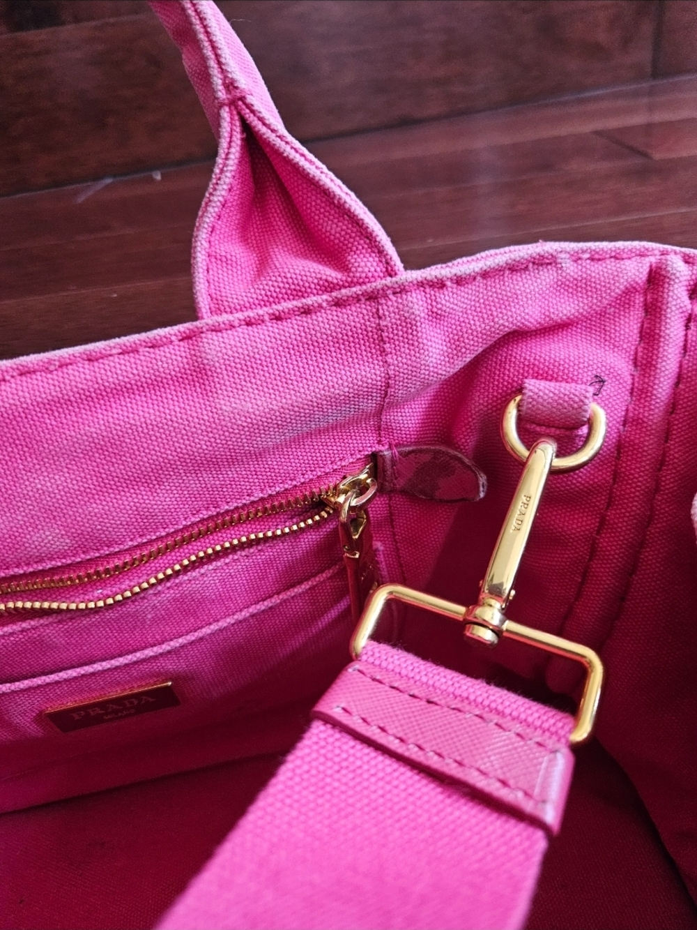 Prada Canapa With A Strap. Hot Pink Canvas Tote - Picture 6 of 7